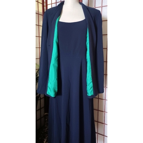 Lauren Ralph Lauren Women's Triacetate   Jacket and Dress Set - Navy Blue/Green - Picture 3 of 16